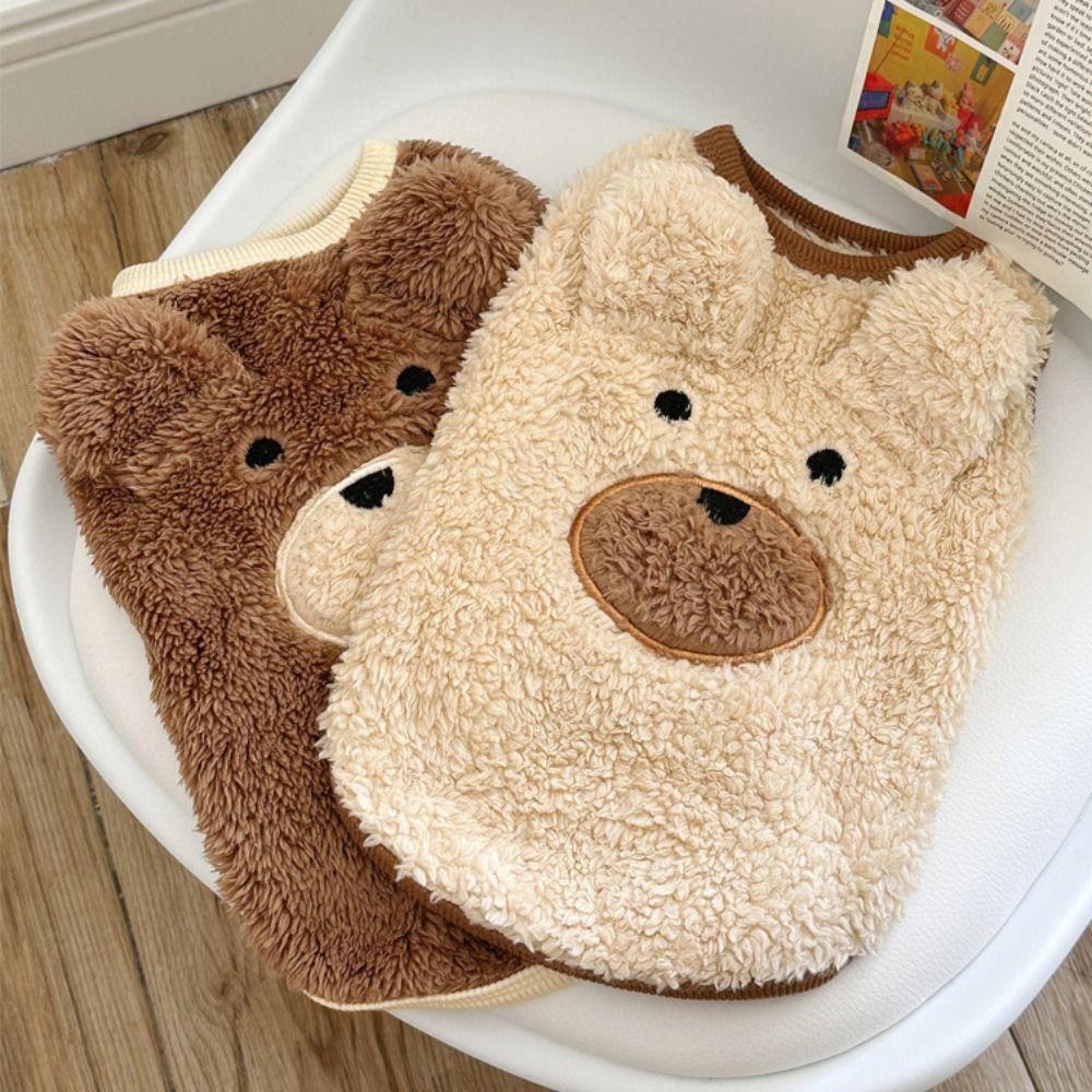 Polyester Dog Winter Coat Cute Puppy Bear Sweater Dog Pullover Plush Teddy Bear Vest  Indoor
