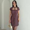 Vintage Polka Dot Dress Women 2026 Summer Hollow Out Stand Neck Short Sleeve Mini Dresses Lady New Sexy Slim Party Vestidos