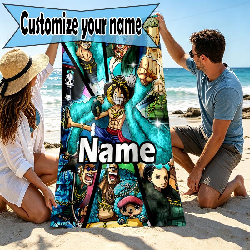 Custom Name Personalized ONE PIECE Print Beach Towel, for Trip Camping Beach Party Home Decor, Birthday Gift for Family & Friends