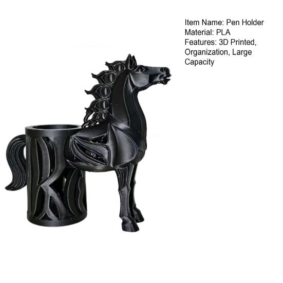 Horse-Shaped Pen Holder, 3D Printed Pencil Cup, Multi-functional Desktop Organizer for Home Office Supplies