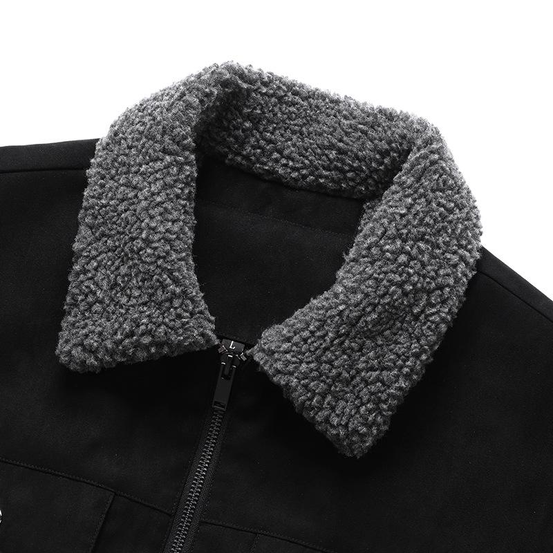 Men's High-Quality Suede Plush Jacket with Lambswool and Velvet: Warm, Thick Cotton Coat for Autumn and Winter