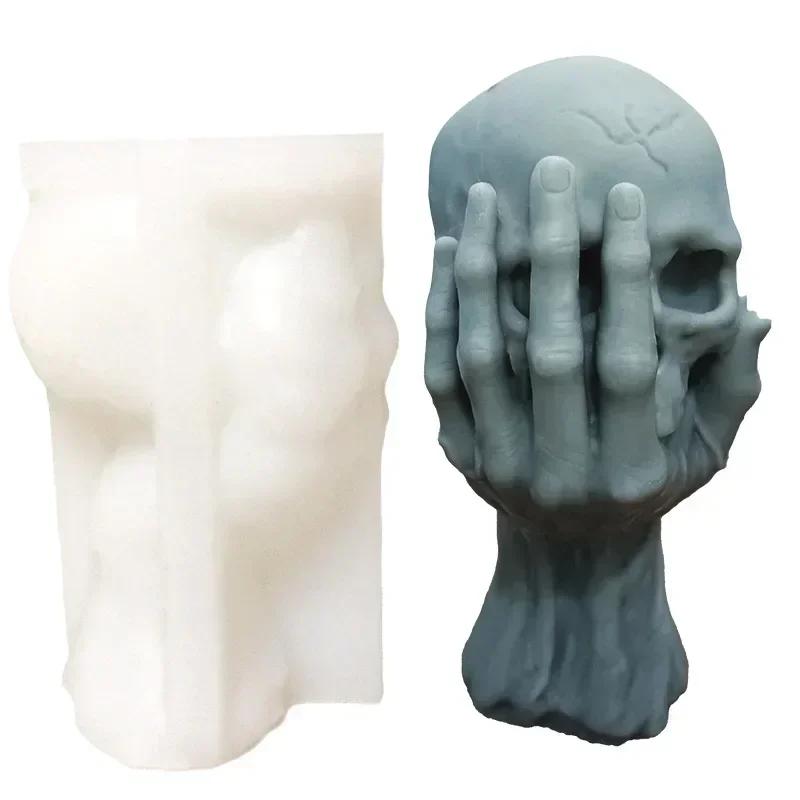 Handmade Creative Hand Held Skull Silicone Mold Halloween DIY Chocolate Candy Molds Baking Cake Decor Tool Candle Mould