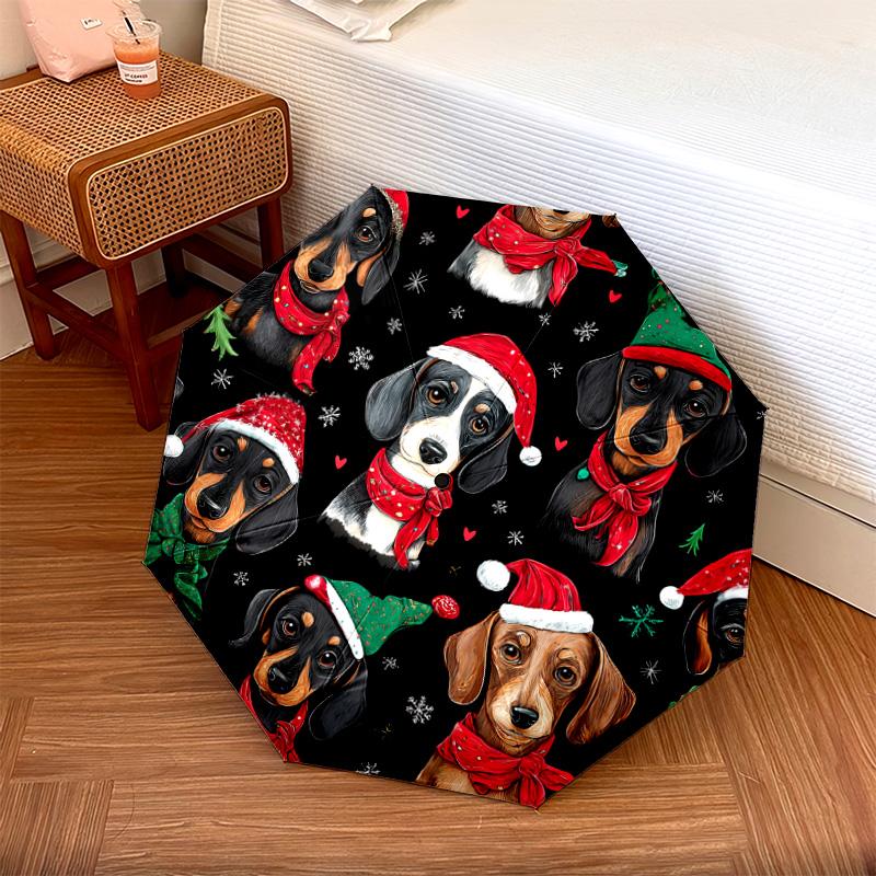 1 Stück Automatischer Faltregenschirm - Dackel-Muster, Tragbares & Faltbares Design mit 8 Speichen, Weihnachts-Geburtstagsgeschenke