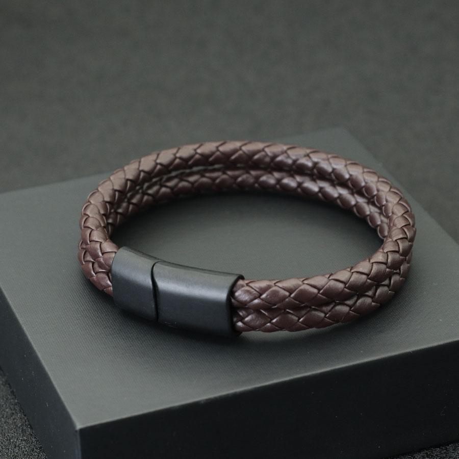 New Hiphop Mens Leather Bracelet Bangle Bilayer Detachable Magnet Buckle Leisure Pulseira Accessories Hombre Gift For Boyfriend