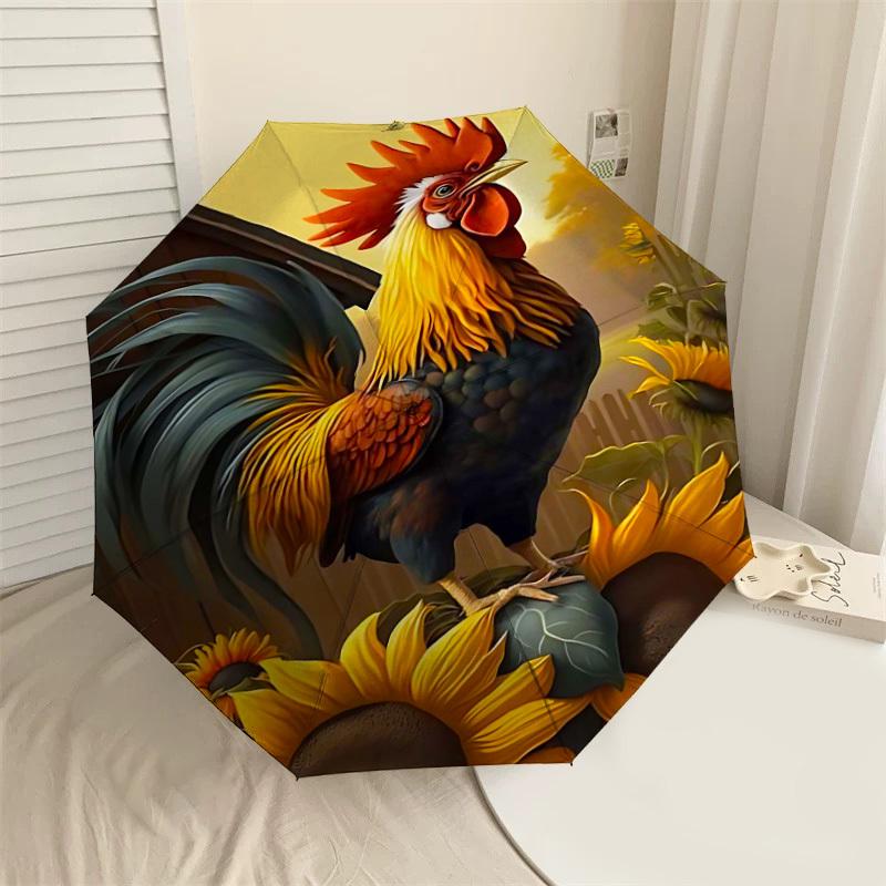 

1PC Rooster Sunflowers Umbrella-8-Rib Reinforced, Automatic Open, Lightweight & Durable, Fashion Accessory for Outdoor-L0376