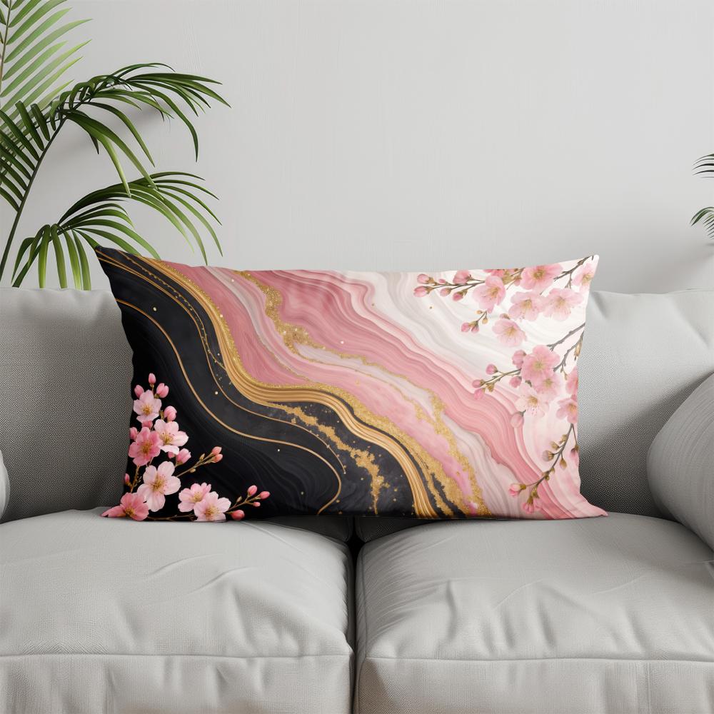 Home Decor Marble & Cherry Blossom Pillow Suitable For Sofa Bedroom Car Pillow Cover Cushion Rectangular Back Cushion