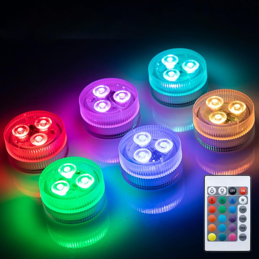 Submersible LED Lights Mini Waterproof Tea Lights With 1 Pc Remote RGB Dimmable Puck Lights For Vase Base Garden Ornament