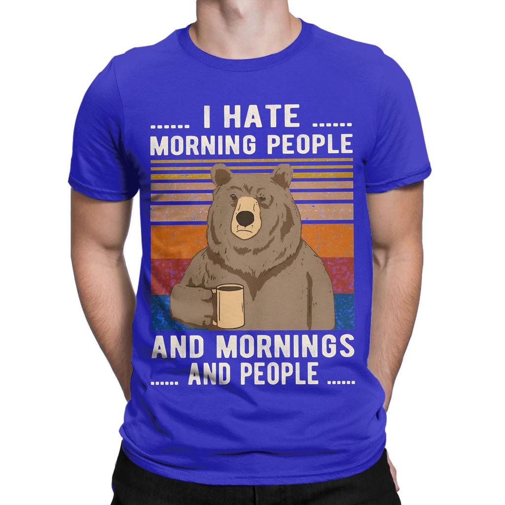 Funny Vintage Bear I Hate Morning People And Mornings And People Bear Drinking Coffee Tshirt Summer For Unisex Tee Shirt