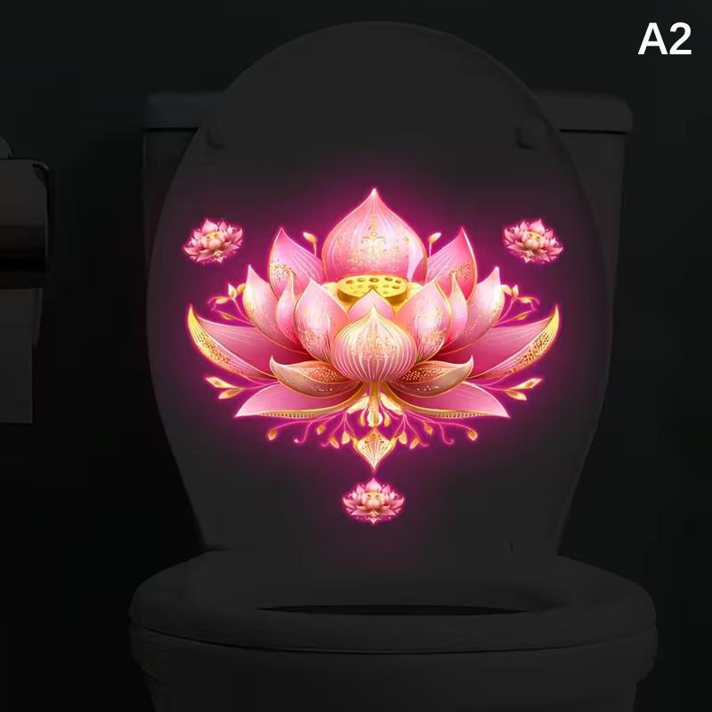 Glow-In-The-Dark Lotus Dahlia Fiets Bloem Toilet Stickers Zelfklevend Verwijderbaar Uv Nacht Decal Muurstickers Badkamer Decor