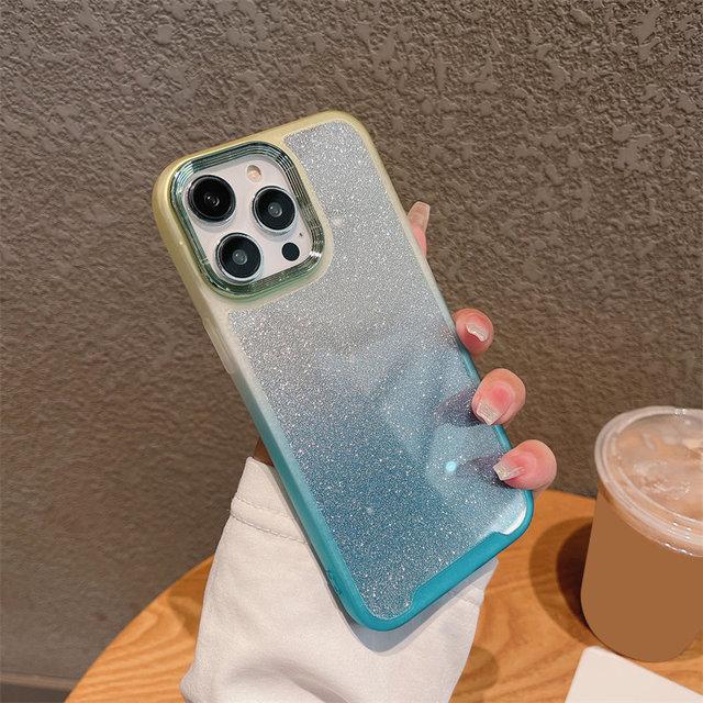 Gradient Shining Glitter Phone Case For Iphone 14 13 12 11 Pro Max 14 Plus 14pro Shockproof Clear Silicone Bumper 2 In 1 Cover