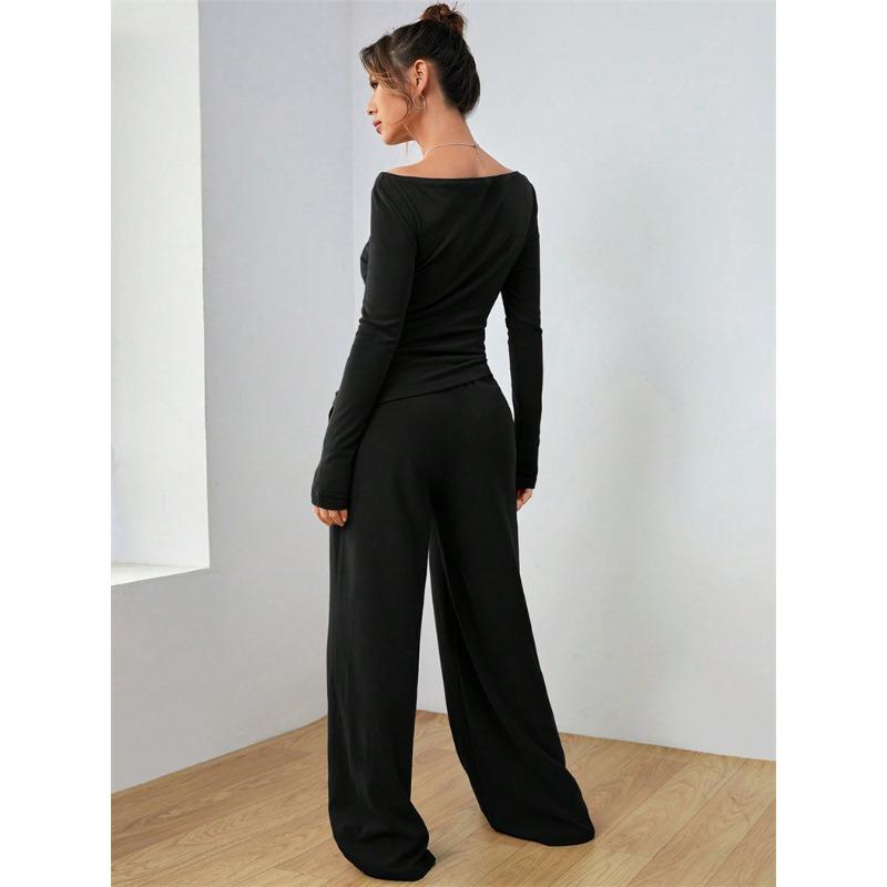 JKASHDK Dámská móda Ležérní Jaro Podzim Jednobarevný potisk Dlouhý rukáv Kalhoty s výstřihem do O Kalhoty Obleky