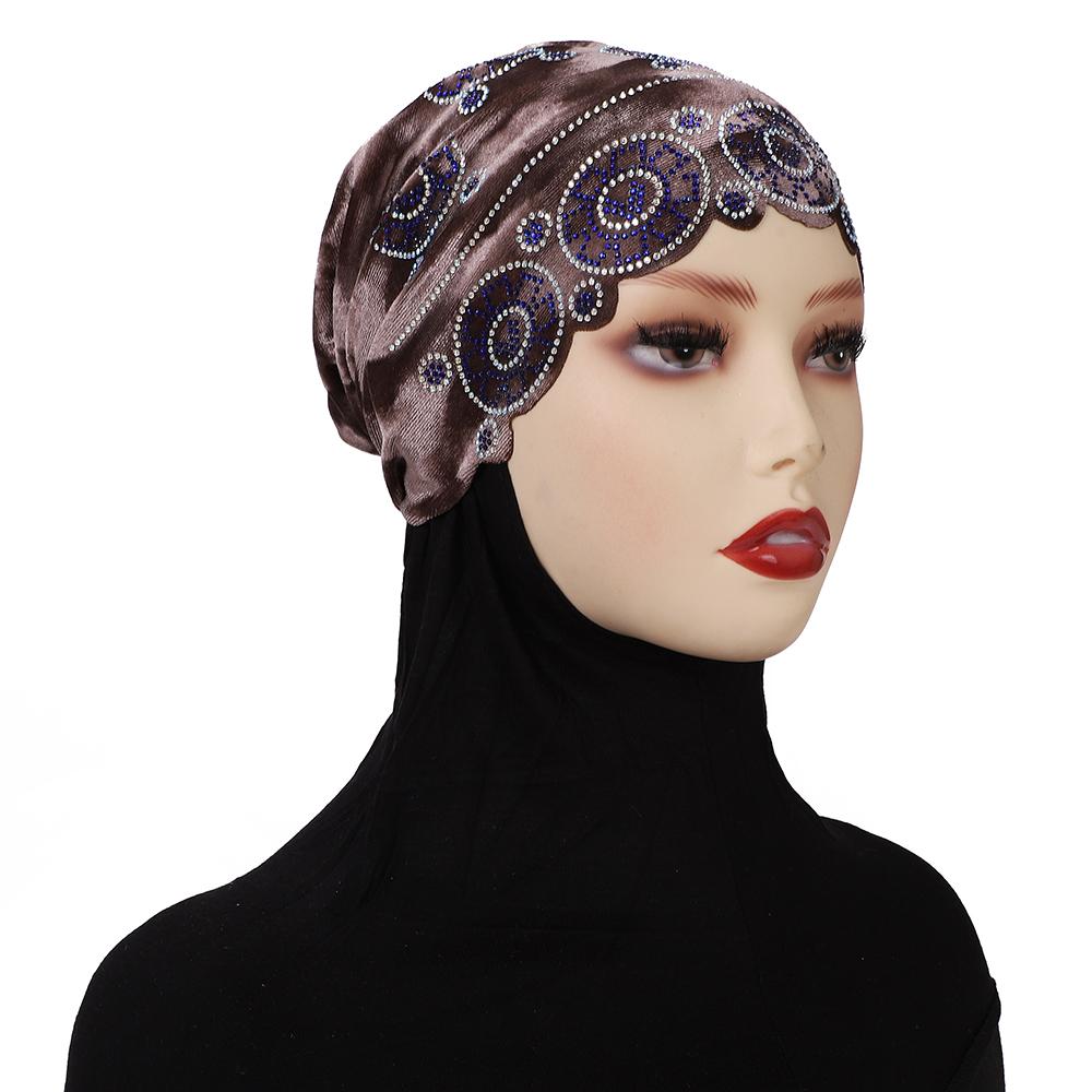 Fashion Turban Cap For Women Muslim Hijab Cap Islamic Headscarf Bonnet African Diamonds Head Wraps Bonnet Cap