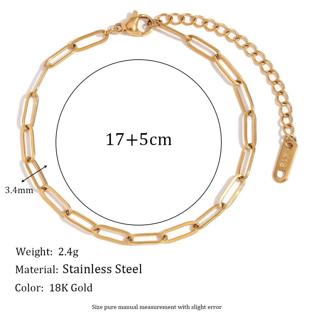 18K Gold-Plated Stainless Steel Paperclip and Rope Chain Bracelet for Women