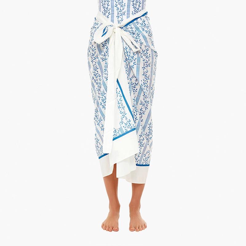 

Европейский и американский стиль для отпуска, юбка миди с принтом и завязками One Size небесно-голубой