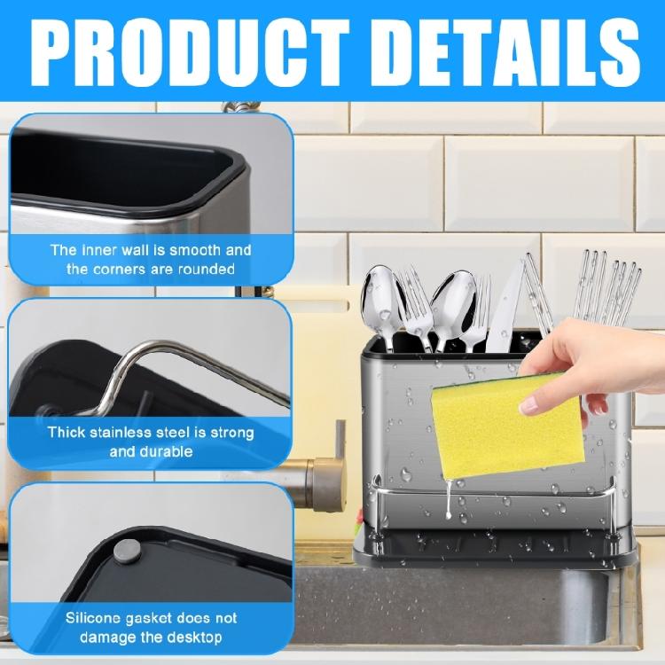 Kitchen Counter Stainless Steel Organizers with Drain Holes Kitchen Sponge Holder for Sponge Brush and Utensils Storage