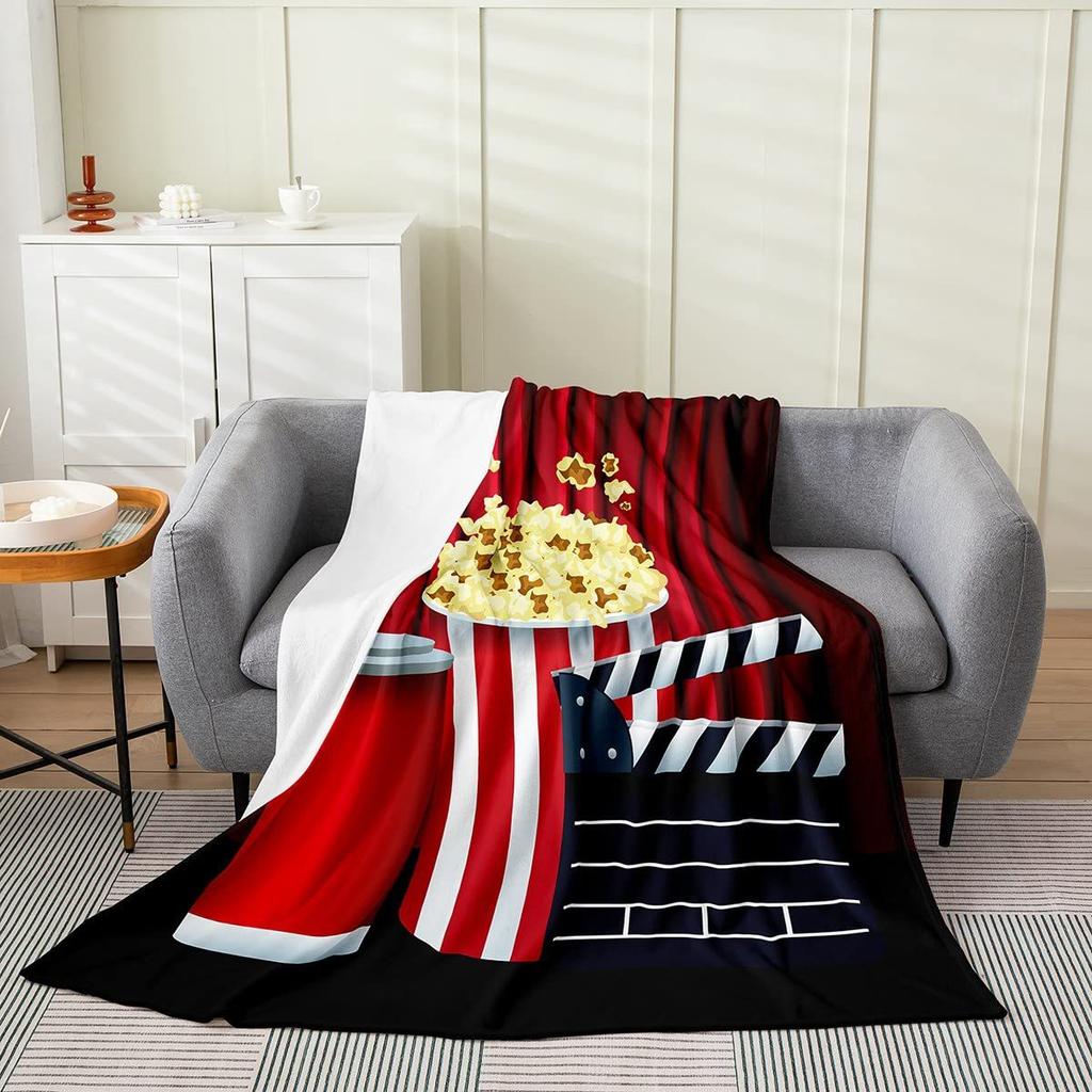 Movie Night Popcorn Printed Blanket for Sofa Bed Travel Camping Living Room Office Conditioning Blanket for All Seasons Gifts