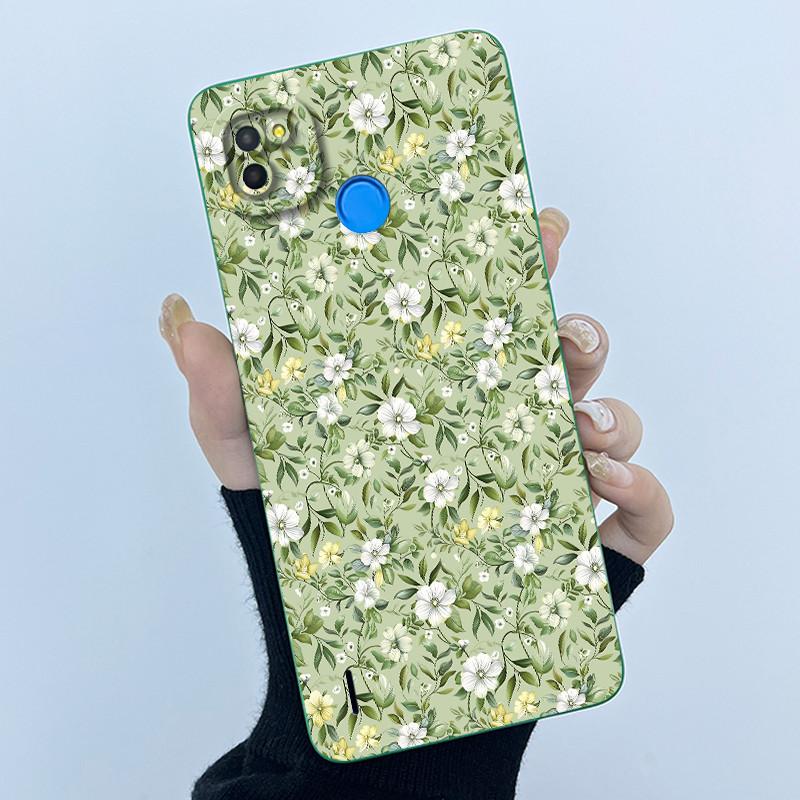 For Tecno Pop 4 Lte Case Liquid Silicone Fashion Simplicity Oil Painting Floral Back Cover For Techno Pop4 Air Phone Case BC1s