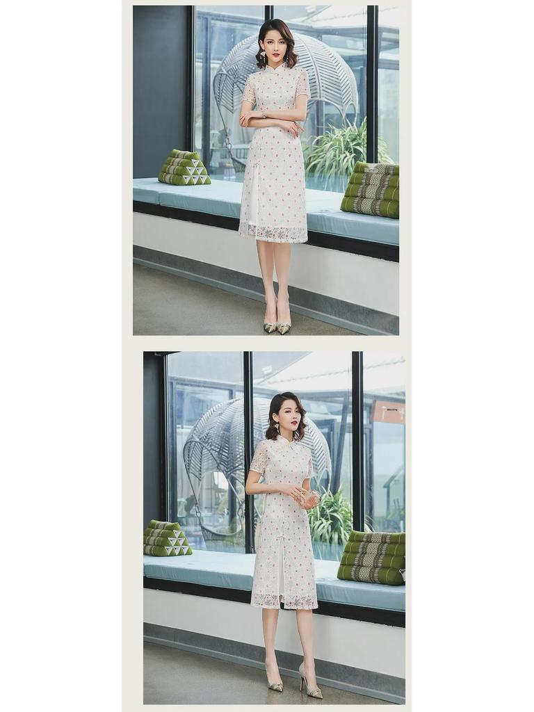 2025 Modern Lace Cheongsam: Slim Fit Ao Dai in Old Shanghai Style