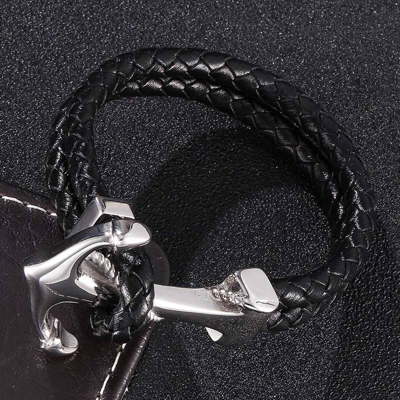 Men Jewelry Anchor Bracelet Black Braided Rope Chain Leather Bracelet Bangles For Women Jewelry Gifts