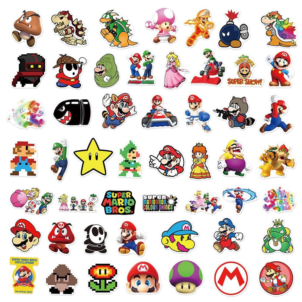 100 Pieces Mario MARIO Super Mario Sticker Collection Sticker Set Anime Manga Sticker Cute Notebook Sticker Sticker Waterproof PVC Sticker Character