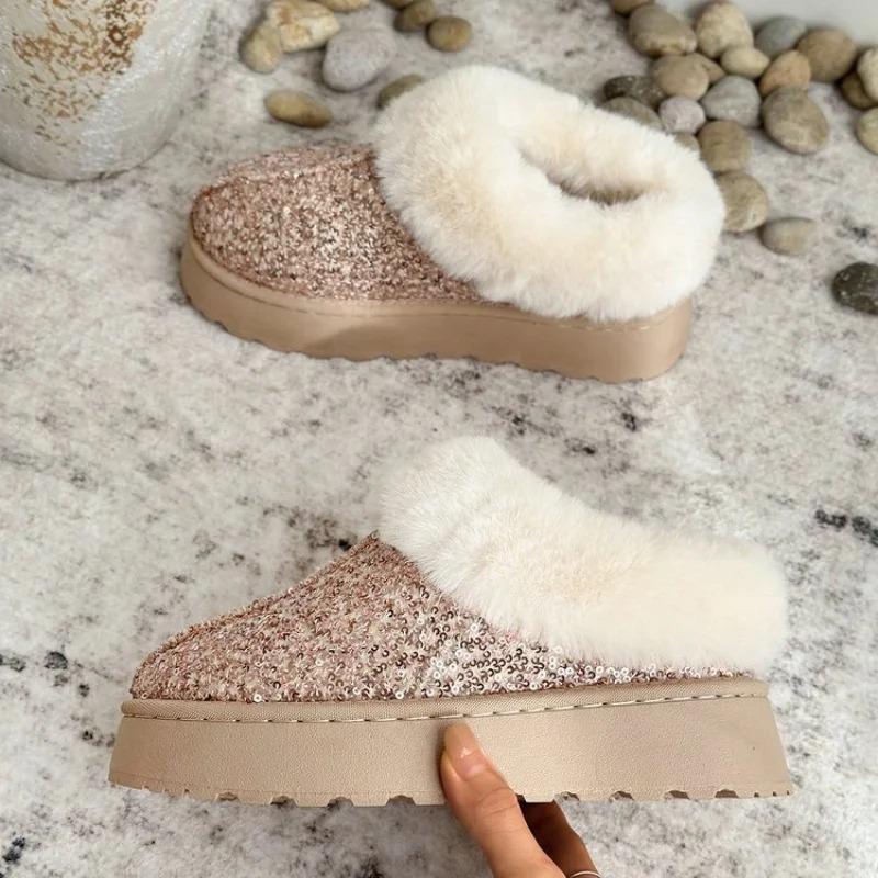 Winter New Women's Thick Bottom Thick Plush Snow Boots Anti Slip Waterproof Glitter Cotton Boots
