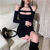 Sexy Hot Girl Pink Halter Long-sleeve Dress, New Spring Fitting, Slimming, Niche Fashion Pencil Short Skirt