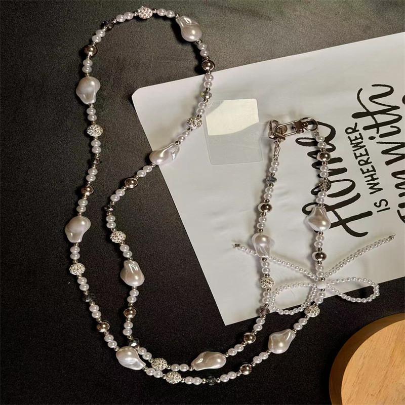 Silver Pearl Bow Diamond Ball Phone Lanyard With Pvc Strap For Women And Men