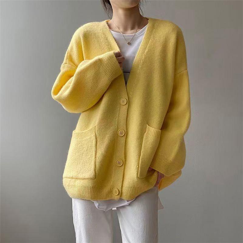 INDFS Women's Fashion Casual Fall Winter Solid Color Print Long Sleeve V-Neck Sweaters
