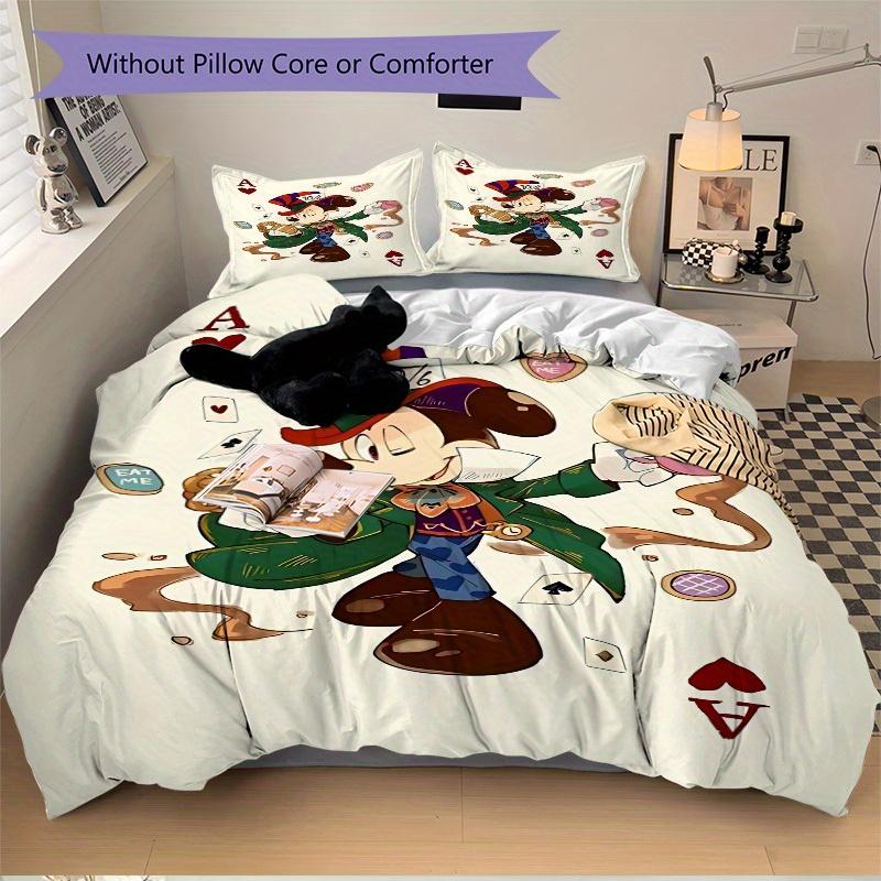 3pcs Mickey Printed Bedding Set, Breathable And Soft, Machine Washable, Christmas Gift, Suitable for Bedroom Decoration, 093