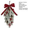 Holiday Gift for Home Flocked Christmas Teardrop Swag Front Door, Artificial Pine with Red Decorative Hanging Wreath Wall Berries Velvet Bow,