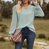 Women Tops Round Neck Puff Long Sleeve Solid Color Tee Shirt with Waffle Decoration Solid Color Loose Fit T-shirt