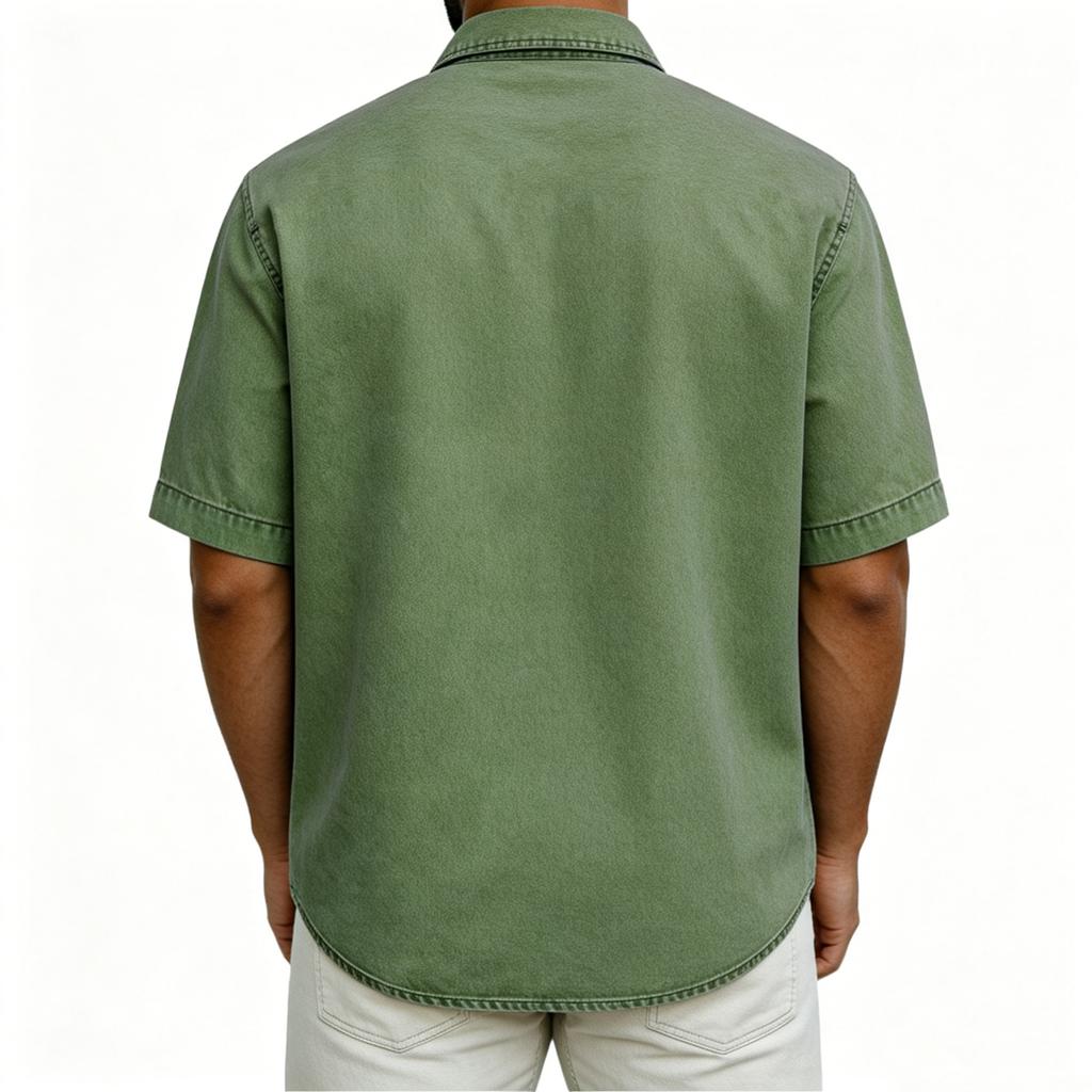 Herren Freizeit Lässig Locker Button-Down Kragen Kurzarm Jeanshemd