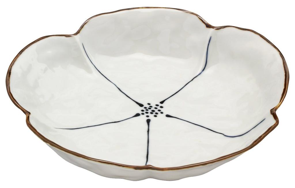 Kyoritsu Pottery White Plate, 22.3cm, Hasami-yaki Yukigama Flower Lovely Design, Multi-Purpose Deep Plate, Kure, 19996