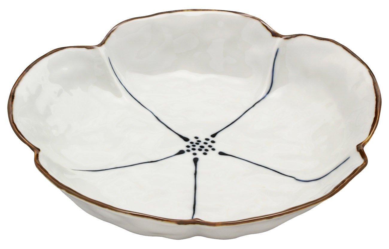 

Kyoritsu Pottery White Plate, 22.3cm, Hasami-yaki Yukigama Flower Lovely Design, Multi-Purpose Deep Plate, Kure, 19996