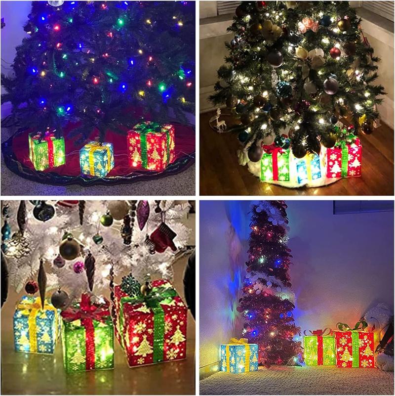 3PCS  Lighted Gift Boxes Christmas Decorations Snowflake Present Boxes Christmas Home Gift Box for Indoor Home Yard Lawn Decor