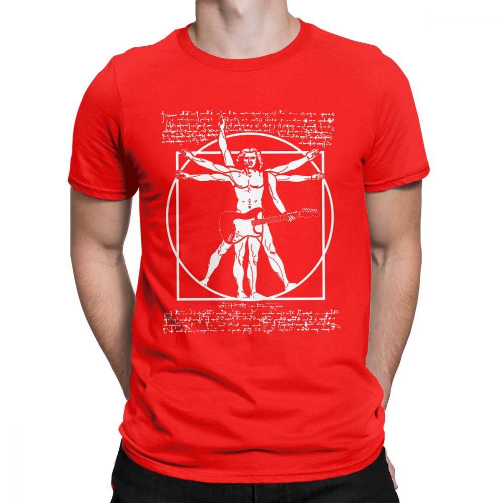 Cotton TShirt Vitruvian Man Playing The Guitar Men T Shirt Da Vinci Guitarist Leonardo Artist Tee Shirt Best Tees Idea Clothes S