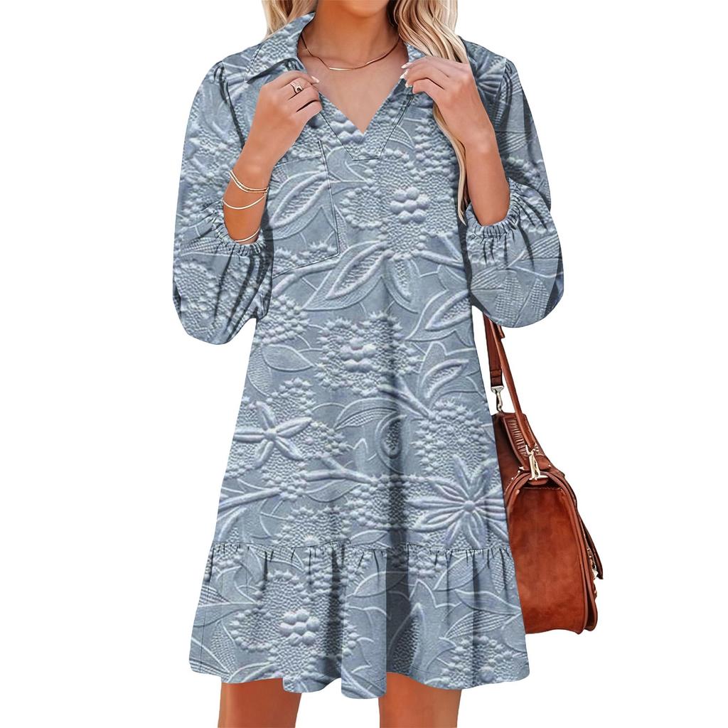 Women's Fashion Elegant Autmn And Winter Long Sleeve V,Neck Christmas Print Dress