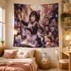 VIKAMA Galaxy Cat Maid Anime Tapestry, Kawaii Aesthetic Wall Hanging, Sweet Cartoon Wall Decor Blanket for Girls Bedroom Dorm