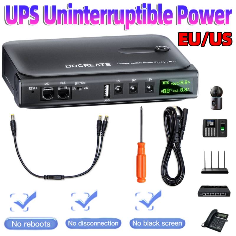 UPS Backup Battery Power Supply Without Battery Portable Standby Uninterruptible Power Supply for Router/Modem/Security Camera