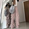 Retro Dámské Elastické Kalhoty Cargo Kalhoty s vysokým pasem Stahovací šňůrka Více kapes Rovné Široké nohavice Ležérní Dlouhé kalhoty Streetwear