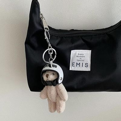 Güzel Miğferli Ayı Charm Anahtarlıklar Y2K Peluş Süs Kolye Araba Anahtarlığı Sırt Çantası Dekorasyonu Çanta Charm Mücevher