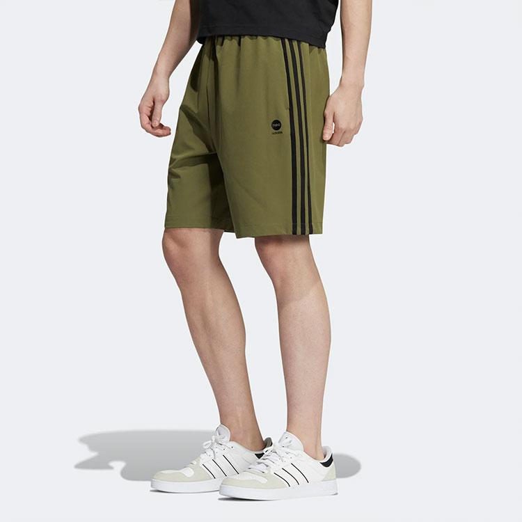 Adidas Neo Logo Striped Casual Woven Shorts Men Bottoms Dark-Olive-Green HD4715