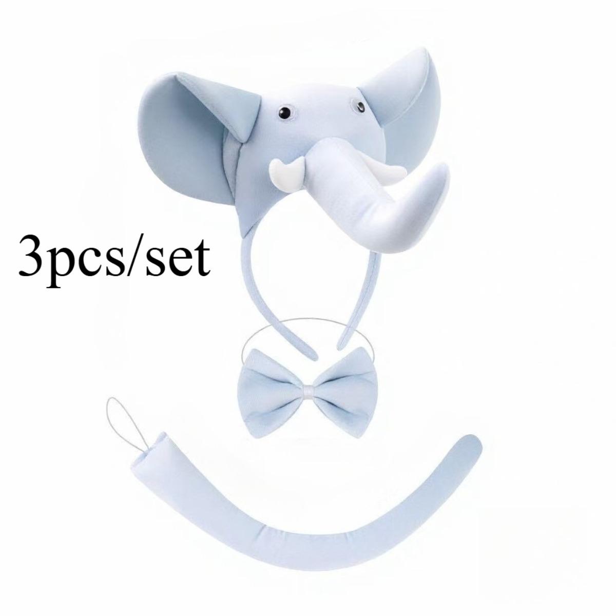 3Pcs Elephant Costume Accessory Set, Including Elephant Ear Headband, Bow Tie Decoration, And Tail, Suitable For Carnivals And Parties For Fun 3Pcs