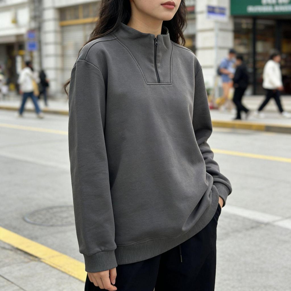 2025 Autumn/Winter Women's Cotton Half-Zip Stand Collar Casual Hoodie - Fashionable Versatile Business Outerwear Top