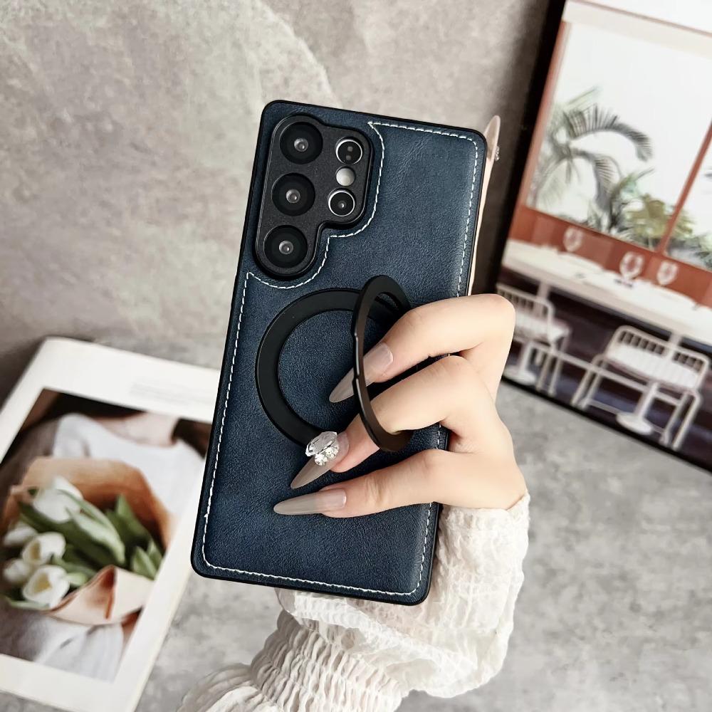 Funda de Teléfono Magnética de Cuero PU Premium para Samsung S26 Ultra S25 S24 S23 Plus Tacto de Piel Mate Cubierta Protectora Anti-Caídas