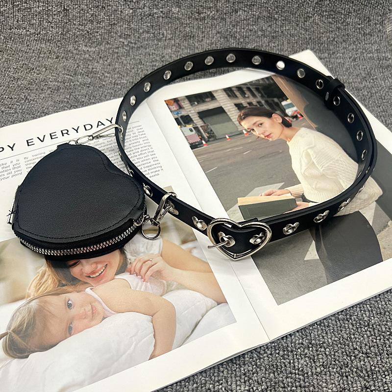 Women Mini Heart Waist  Belts with Packs Fashion Y2k Aesthetic Ins All Match Belt Bags Japanese Sweet Kawaii Casual Punk Belts