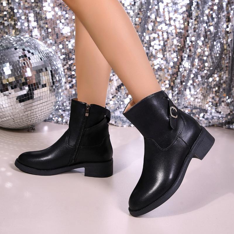 Ladies Shoes Side Zipper Women's Boots Fashion Belt Buckle Modern Boots Women New Round Toe Ankle Boots