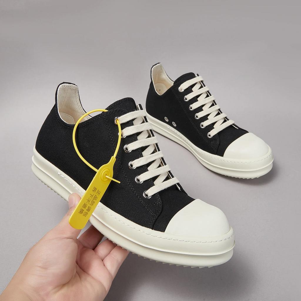 Zapatillas de lona de caña baja para hombre y mujer, clásicas, de calidad, negras, con cordones, de diseñador, de lujo, con suela gruesa, informales, planas.