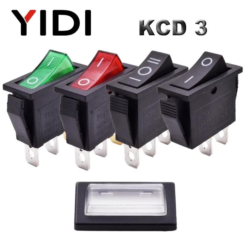 10pcs/lot 15A/250VAC KCD3 Rocker Switch ON OFF/ON-ON/ON-OFF-ON SPST Red Green Blue Yellow Light Black Rorcker Toggle Switch