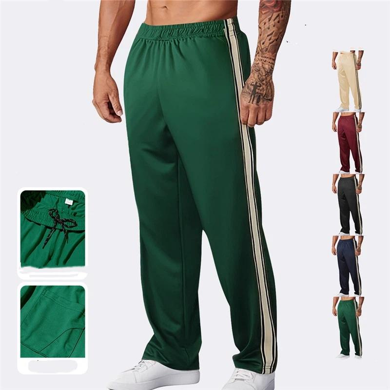 Pantaloni da Ginnastica a Strisce da Uomo Estivi Casual Gamba Dritta Pantaloni Atletici Vita Elastica Jogger